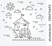 Water mill. Vector.