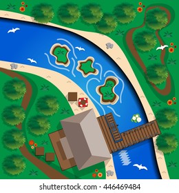 Water mill.  View from above. Vector illustration.