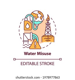 Water misuse concept icon. Climate justice idea thin line illustration. Reduce water wastage. Environmental issue. Vector isolated outline RGB color drawing. Water pollution. Editable stroke