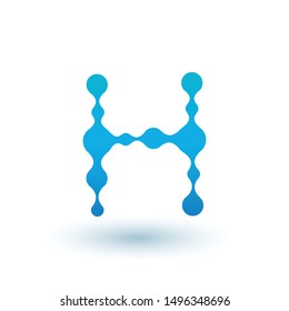 Water molecular initial Letter H Logo design, Fluid liquid Design Element with Dots and shadow. Stock vector illustration isolated on white background.