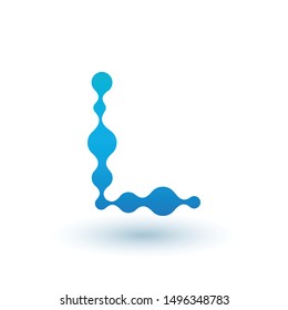 Water molecular initial Letter L Logo design, Fluid liquid Design Element with Dots and shadow. Stock vector illustration isolated on white background.