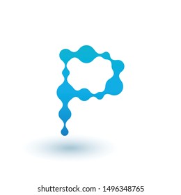 Water molecular initial Letter P Logo design, Fluid liquid Design Element with Dots and shadow. Stock vector illustration isolated on white background.