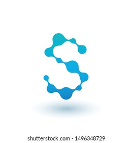 Water molecular initial Letter S Logo design, Fluid liquid Design Element with Dots and shadow. Stock vector illustration isolated on white background.