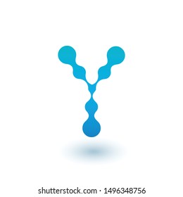 Water molecular initial Letter Y Logo design, Fluid liquid Design Element with Dots and shadow. Stock vector illustration isolated on white background.