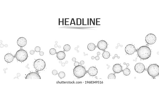 Fondo abstracto de molécula de agua. Marco de alambre de bajo estilo de poli.  Ciencia, biotecnología, química, concepto médico. Aislado sobre fondo blanco. Ilustración vectorial.