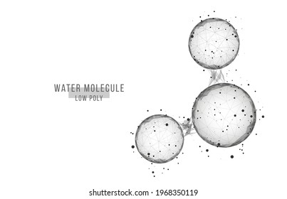 Fondo abstracto de molécula de agua. Marco de alambre de bajo estilo de poli.  Ciencia, biotecnología, química, concepto médico. Aislado sobre fondo blanco. Ilustración vectorial.