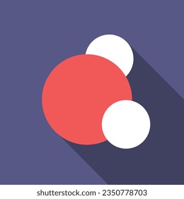 Water molecule flat icon with long shadow. Simple Chemistry icon pictogram vector illustration. Laboratory, experiment, medical, Physics, Chemistry concept. Logo design