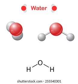 Water molecule - icon and chemical formula, H2O, 2d & 3d illustration, isolated, vector, eps 10