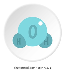 Water molecule icon in flat circle isolated on white background vector illustration for web
