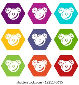 Water molecule icons 9 set coloful isolated on white for web