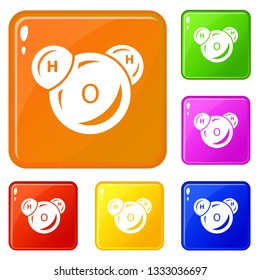 Water molecule icons set collection vector 6 color isolated on white background