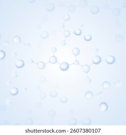 Water molecule. Molecule inside liquid bubble. Transparent liquid collagen or essence bubbles. Collagen skin serum. Cosmetic skincare product