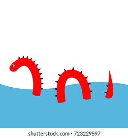 Water monster with thorns, eye, tail Swimming floating Sea ocean. Snake shape. Loch Ness Nessy fictional creature. Funny Cute cartoon character. Baby collection. Flat design. White background. Vector