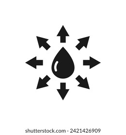 Water with multi-directional arrow icon flat style isolated on white background. Vector illustration