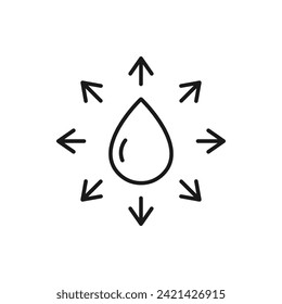 Agua con estilo de línea de icono de flecha multidireccional aislada en fondo blanco. Ilustración del vector