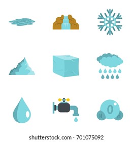 Water natural form icon set. Flat set of 9 water natural form vector icons for web isolated on white background