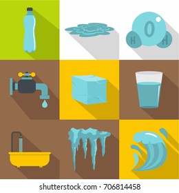 Water natural form icon set. Flat style set of 9 water natural form vector icons for web design