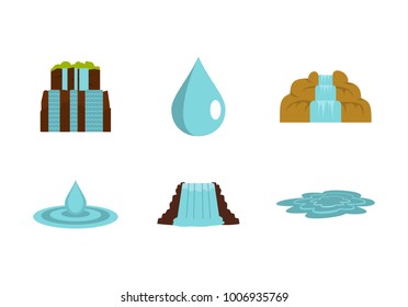 Water nature icon set. Flat set of water nature vector icons for web design isolated on white background