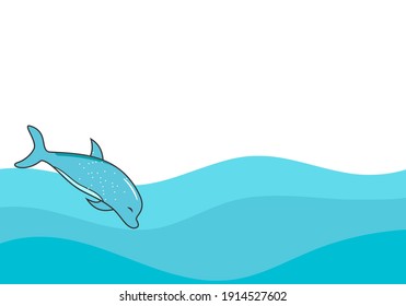 Water ocean wave with cute dolphin on white background vector illustration.