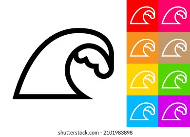 Water Ocen Wave. Line Icon With Different Color Background.