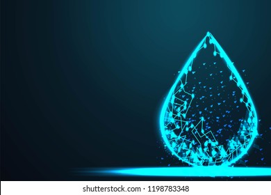 Water, oil drop, Abstract wire low poly, Polygonal wire frame mesh looks like constellation on dark blue night sky with dots and stars, illustration and background