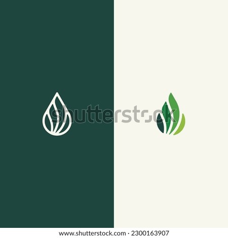 Water or Oil Drop Form by Leaf Arrangement Logo Concept