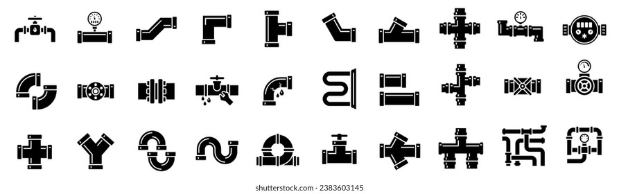 Water, oil or gas M3 pipeline with fittings and valves. Pipeline open, close. Pipe fitting symbol.