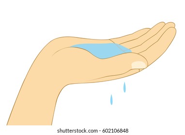 Water on palm hand. Hand save water. Save water world day concept. Vector illustration