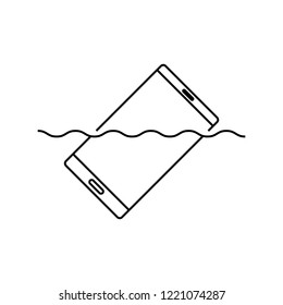 Water on the phone. Broken smartphone. Thin graphic elements vector illustration, outline pattern on a white background, eps 10.