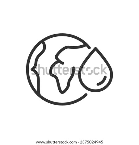 Water on the planet, linear icon, a valuable resource. A drop of water and planet earth. Line with editable stroke