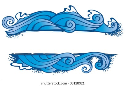 Water, one of the four elements of nature in the shape of ornamental frame, vector illustration