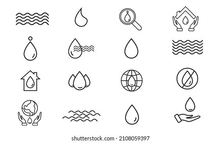 Water Outline Icon Set, vector illustration