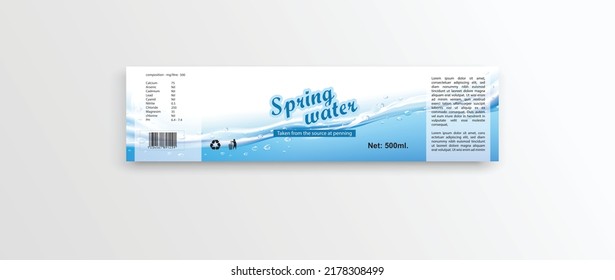 water packaging label with water water bubble on blue background.100% Vector design.