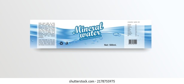 Water Packaging Label With Water Water Bubble On Blue And White Background.100% Vector Design Template.