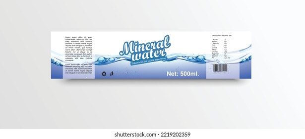 water packaging label with water water bubble on blue and white background.100% Vector design.