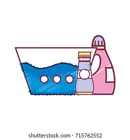 water pail with detergent liquid and softener bottle