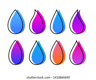 Water or paint with editable stroke high quality set isolated on white background. Vector illustration.