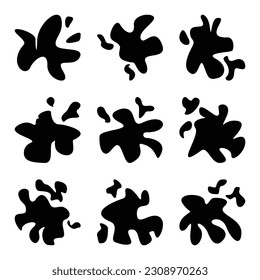 conjunto de iconos de salpicadura de agua o pintura, diseño plano de silueta negra.