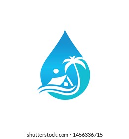 Water Palm Tree Graphic Vector Logo Design