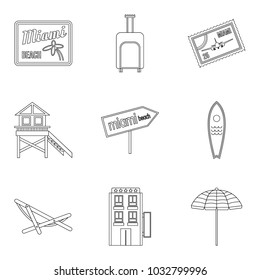 Water paradise icons set. Outline set of 9 water paradise vector icons for web isolated on white background