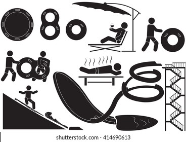 Water park aquapark playground icons