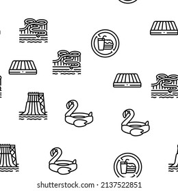 Water Park Attraction And Pool Vector Seamless Pattern Thin Line Illustration