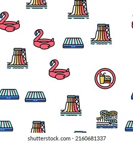 Water Park Attraction And Pool Vector Seamless Pattern Thin Line Illustration