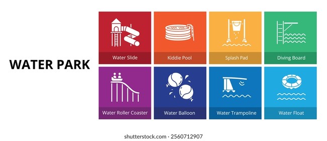 Water Park Glyph Solid Banner Web Icon Set Vector Illustration