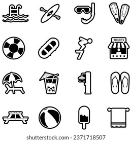 Water Park Icons. Line With Fill Design. Vector Illustration.
