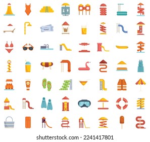 Water park icons set flat vector. Slide pool. Swim waterpark isolated