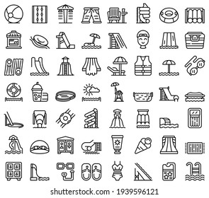 Water park icons set. Outline set of water park vector icons for web design isolated on white background