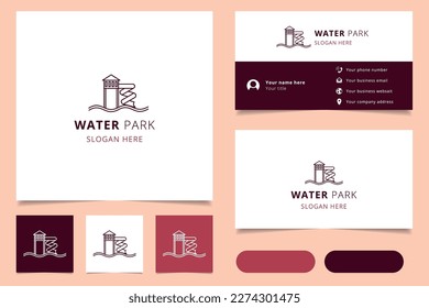 Water park logo design with editable slogan. Branding book and business card template.