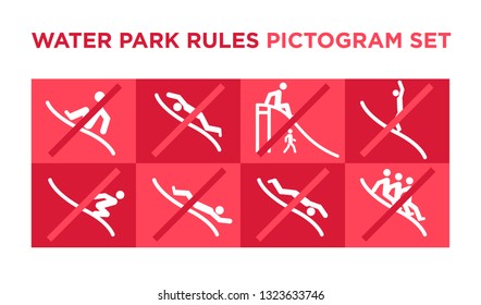 Water Park Pool Rules Sign Pictogram Set. Vector EPS 10.