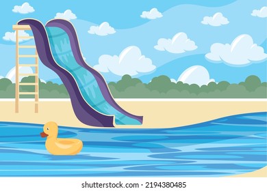 water park slide and pool scene